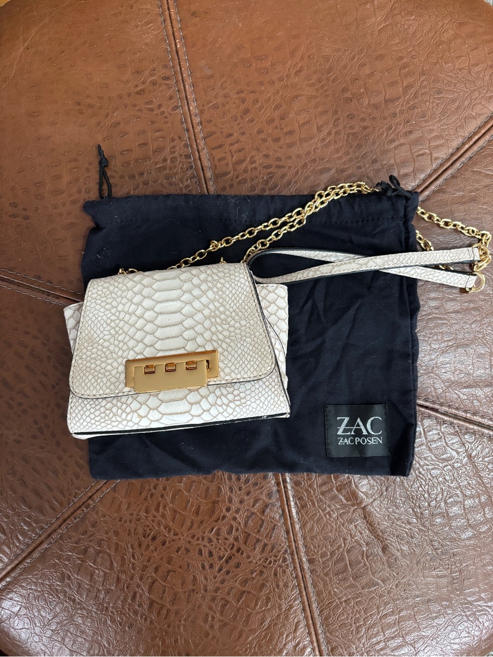 ZAC Zac Posen Eartha Mini Chain Embossed Crock Beige Leather Crossbody